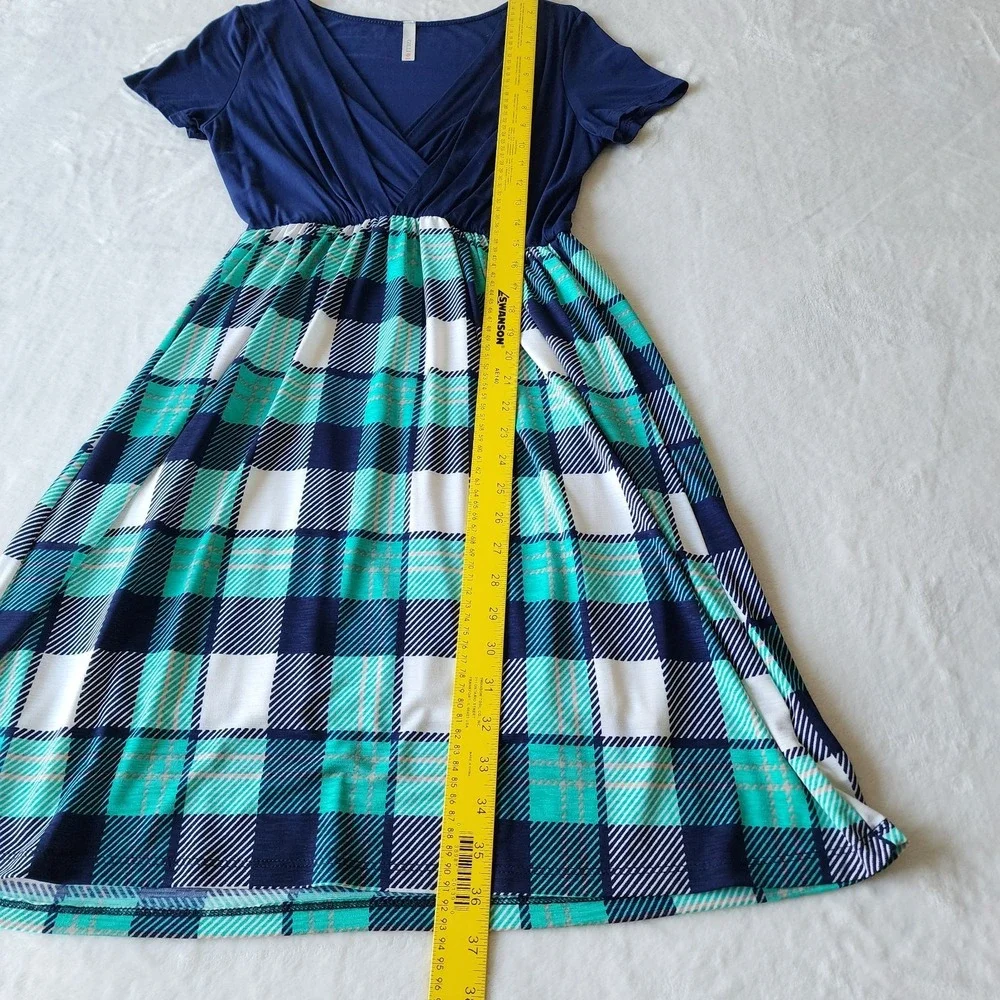 ModCloth‎ Gilli Dress Womens Small  Turquoise Plaid Stretch Comfort Party Office - Picture 7 of 14